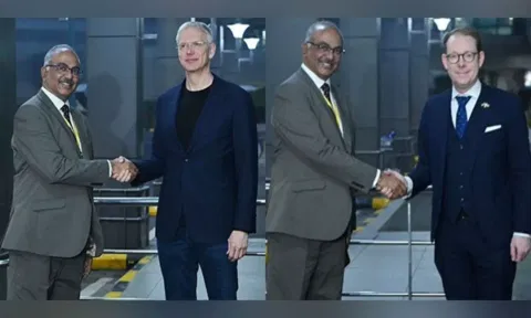 Latvia's Foreign Minister Krisjanis Karins, Sweden's Foreign Minister Tobias Billstrom arrive in Delhi (ANI)