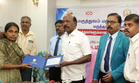 Health minister Ma Subramanian handed over an amount of Rs 1 crore each to the kin of seven government doctors who died on duty in the year 2022.