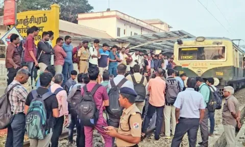 Commuters staging a rail blockade over delay in the EMU train service