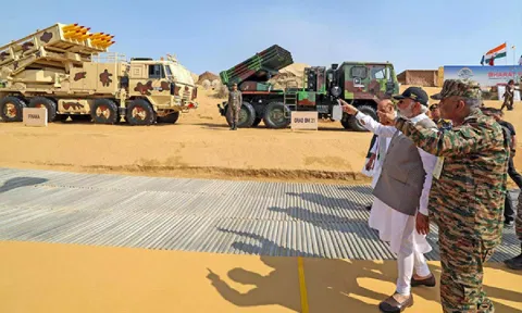 Prime Minister Narendra Modi witnessing tri-service exercise 'Bharat Shakti'