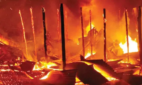 Fire broke out at the godown in Thanjavur on Tuesday