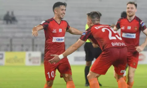 Gokulam Kerala FC players celebrating after a goal (IANS)