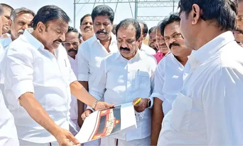 Minister KN Nehru inspecting preparations for Tiruchy rally