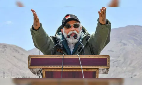 Modi, during his address at Nimu in Ladakh (PTI)