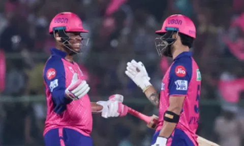 Shimron Hetmyer and Riyan Parag during the match (IANS)