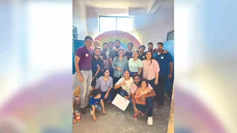 Volunteers at the school