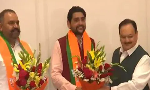 Sushil Kumar Rinku and Sheetal Angural with BJP national president JP Nadda (ANI)