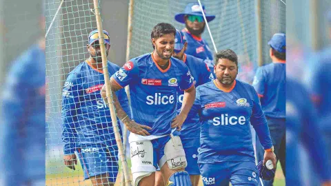 Mumbai Indians’ Tilak Varma during a practice session