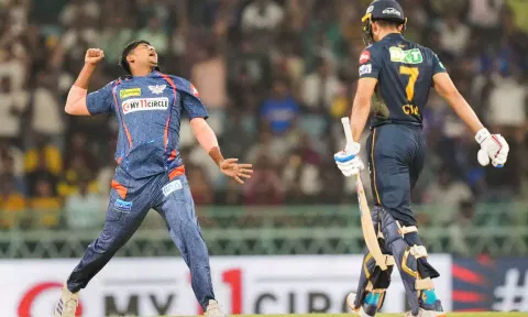Yash Thakur celebrates after dismissing Shubman Gill (PTI)