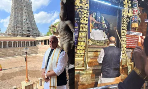 Defence Minister Rajnath Singh worships at Madurai Meenakshi temple