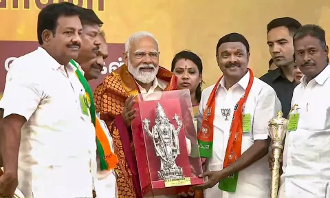 PM Narendra Modi addresses a public meeting ahead of Lok Sabha elections in Vellore (PTI)