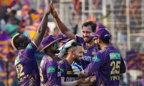 KKR players celebrates after a wicket (PTI)