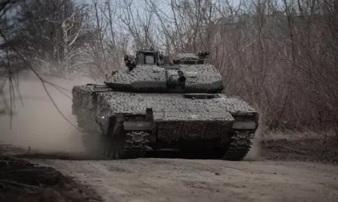 A Ukrainian CV-90 infantry fighting vehicle is driven, amid Russia's attack on Ukraine, near the frontline town of Chasiv Yar in Donetsk region (Reuters)