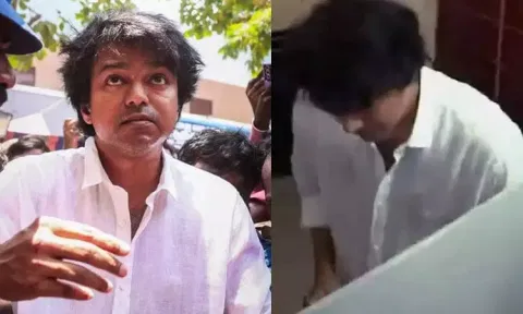 Actor Vijay casts his vote on Friday at Neelangarai polling booth 