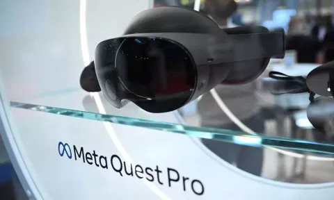 Meta Quest Pro goggles are displayed during a trade fair in Hannover Messe, in Hanover, Germany (Reuters) 