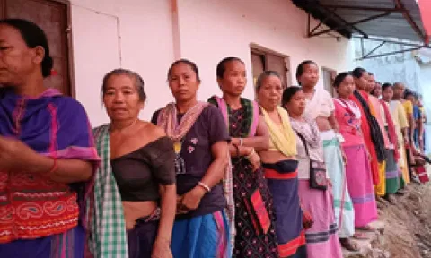 Voters standing in a queue at Tripura