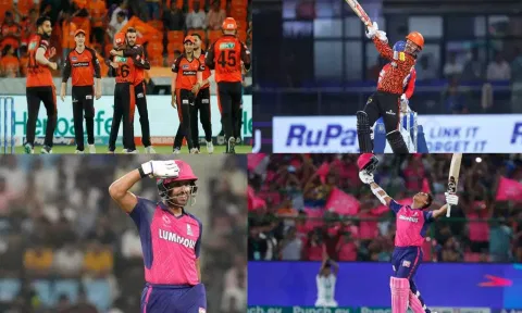 (L-R) Team SRH, Travis Head- SRH, Dhruv Jurel- RR, Yashaswi Jaiswal- RR (ANI)