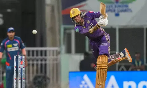 Angkrish Raghuvanshi plays a shot during the match (PTI) 