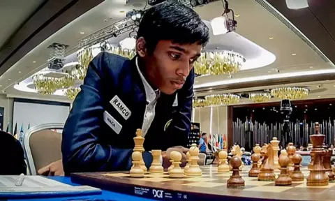 R Praggnanandhaa during a chess match (PTI)