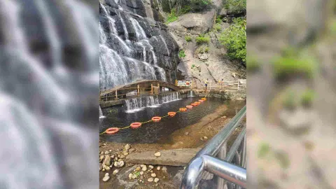  A view of the Main Falls in Courtallam, Tenkasi district