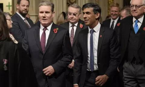 Rishi Sunak and Keir Starmer attend the State Opening of Parliament at the Palace of Westminster in London (AP) 