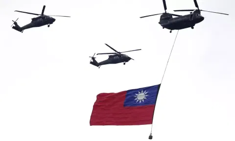 Taiwan’s President said on Thursday he would “stand on the front line” with soldiers (AP)