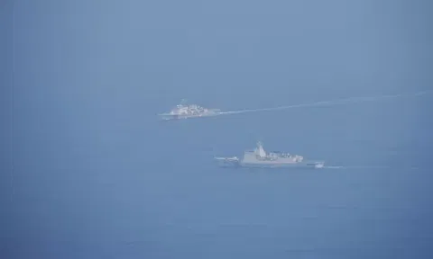 Chinese coastguard vessels are pictured while navigating at an undisclosed location in waters around Taiwan (Reuters)