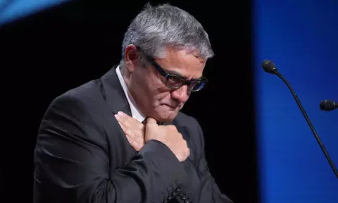 Mohammad Rasoulof accepts the special prize award for the film “The Seed of the Sacred Fig” (AP)