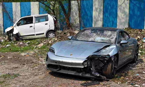 The Porsche car found without number plate, in Pune, Tuesday, May 21, 2024 (PTI)