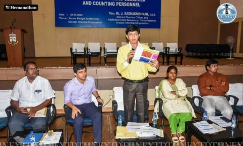 Corporation Commissioner J Radhakrishnan speaking to the personnel selected to work in counting centres (Hemanathan M)