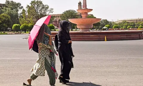 Women walk at the Vijay Chowk while covering themselves with a dupatta (ANI)