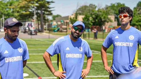  Indian cricket team captain Rohit Sharma during a training session for the T20 World Cup in New York. (PTI Photo)