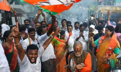 BJP cadre rejoice over NDA’s victory in Chennai on Tuesday 