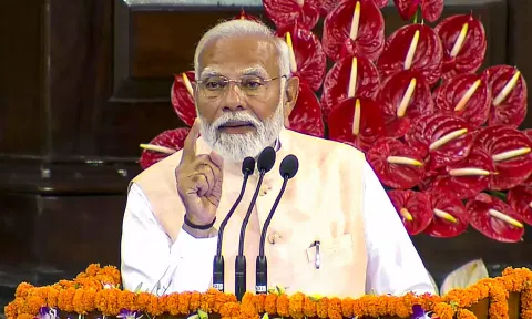 PM Modi speaks during the NDA parliamentary party meeting (PTI)