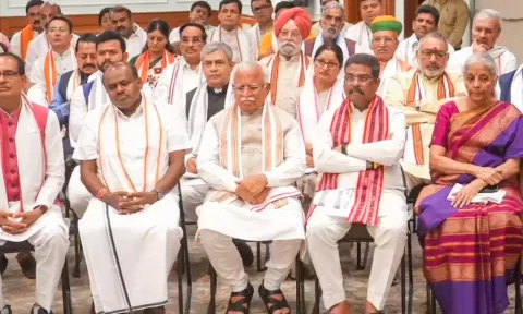 NDA leaders during an interaction with Prime Minister-designate Narendra Modi over tea (PTI)
