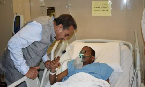 Union Minister of State for External Affairs Kirti Vardhan Singh meets injured Indians in Mubarak Al Kabeer Hospital (ANI)