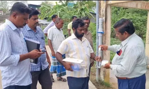 Kanchipuram district health officials, along with Walajabad union health officers inspecting the water contamination 