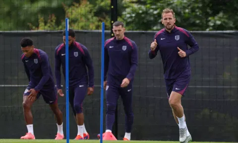 England's Harry Kane and his teammates during training ahead of the match against Serbia on Sunday 