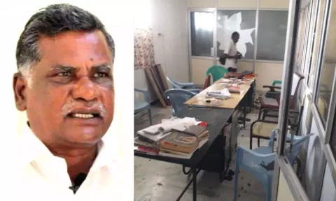 CPI state secretary R Mutharasan; a visual of the ransacked CPI(M) office in Tirunelveli. 