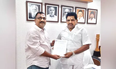 Justin Antony, president of INFIDET, handing over a petition to Anitha R Radhakrishnan, Minister of Fisheries, in Chennai