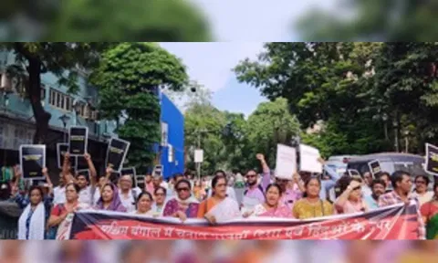 Rashtriya Swayamsevak Sangh (RSS) durimg protest rally in Kolkata on Monday 