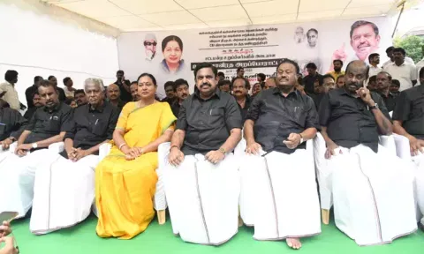 DMDK General Secretary Premalatha Vijayakanth at the AIADMK hunger strike in Chennai 