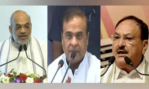 Home Minister Amit Shah, Assam Chief Minister Himanta Biswa Sarma, Health minister JP Nadda (ANI)