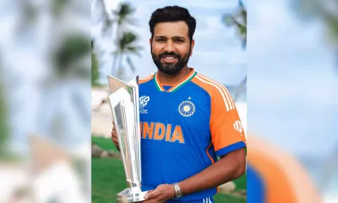  Indian captain Rohit Sharma poses with the 2024 ICC Men's T20 World Cup trophy (Photo: PTI)
