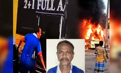 Labourer arrested in Koyambedu market for setting fire to 10 vehicles in parking lot (Thanthi tv)