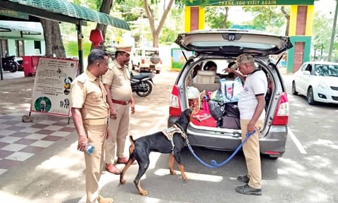 Vehicles being screened at Aliyar check post near Pollachi