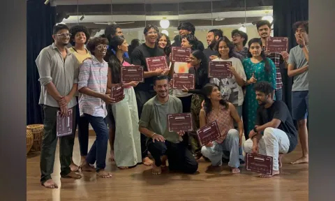 Still of a group of actors from the workshop
