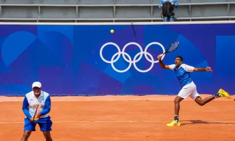 Indian tennis player Rohan Bopanna during practice for the Men's Doubles Tennis event in the upcoming Paris 2024 (Photo: PTI)