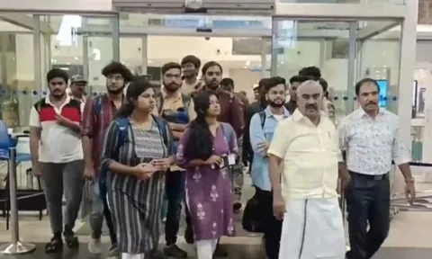Tamil Nadu students arrived at the Chennai airport (Screengrab-X-@PTI_News) 