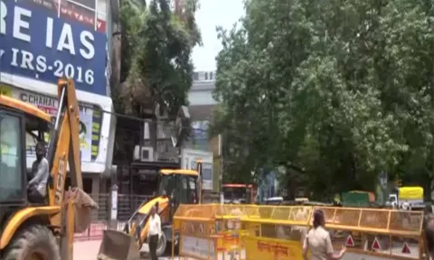 Visuals from outside coaching centre in Old Rajinder Nagar (ANI)